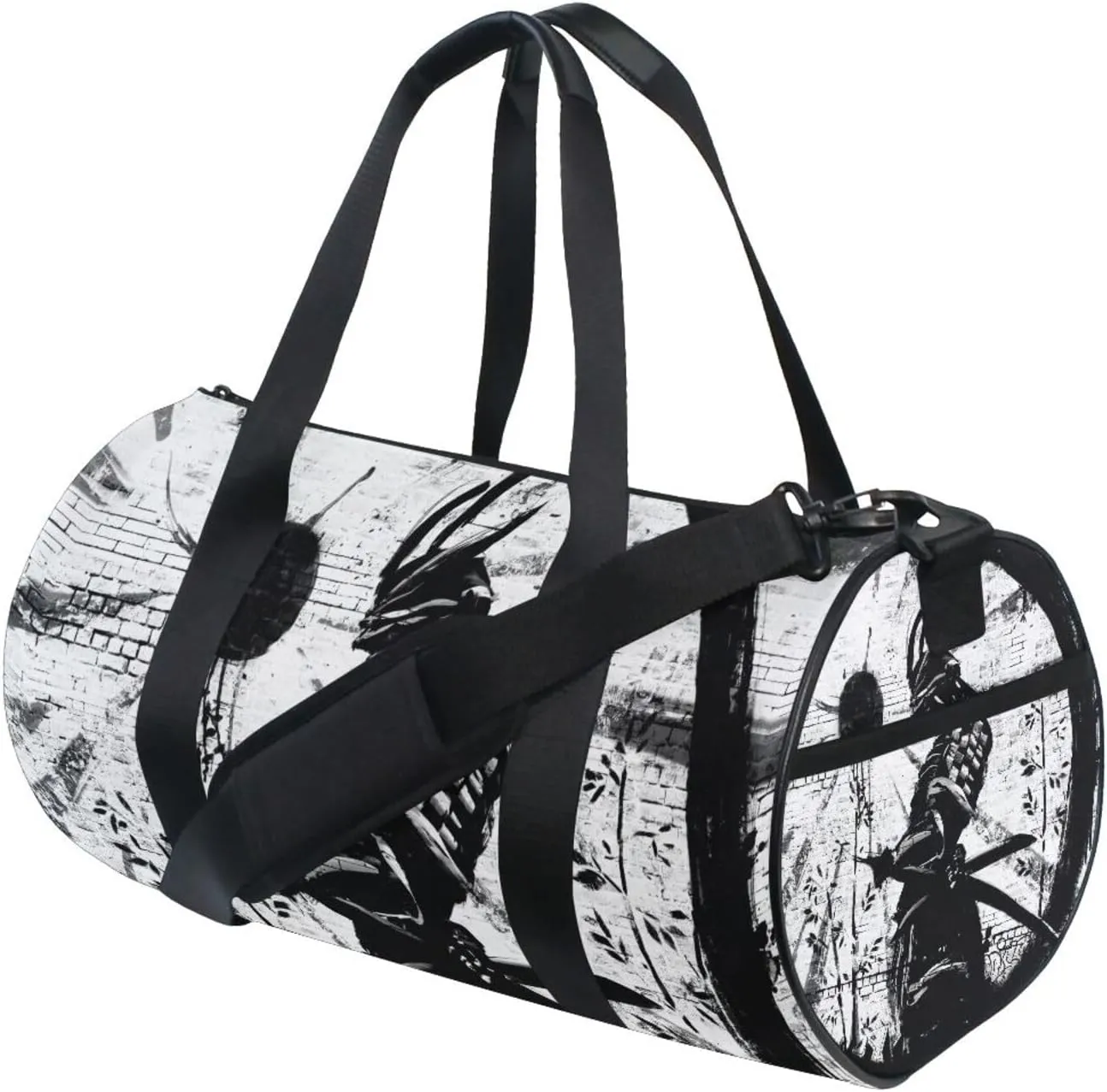 Retro Brick wall of a Japanese Warrior Graffiti Ink Circle Sun Portable Gym Bag, Travel Bag, Luggage bag, Sports Bag, Toiletry Bag with Handles, Detachable Shoulder Strap 17.6 x 9 x 9 inch