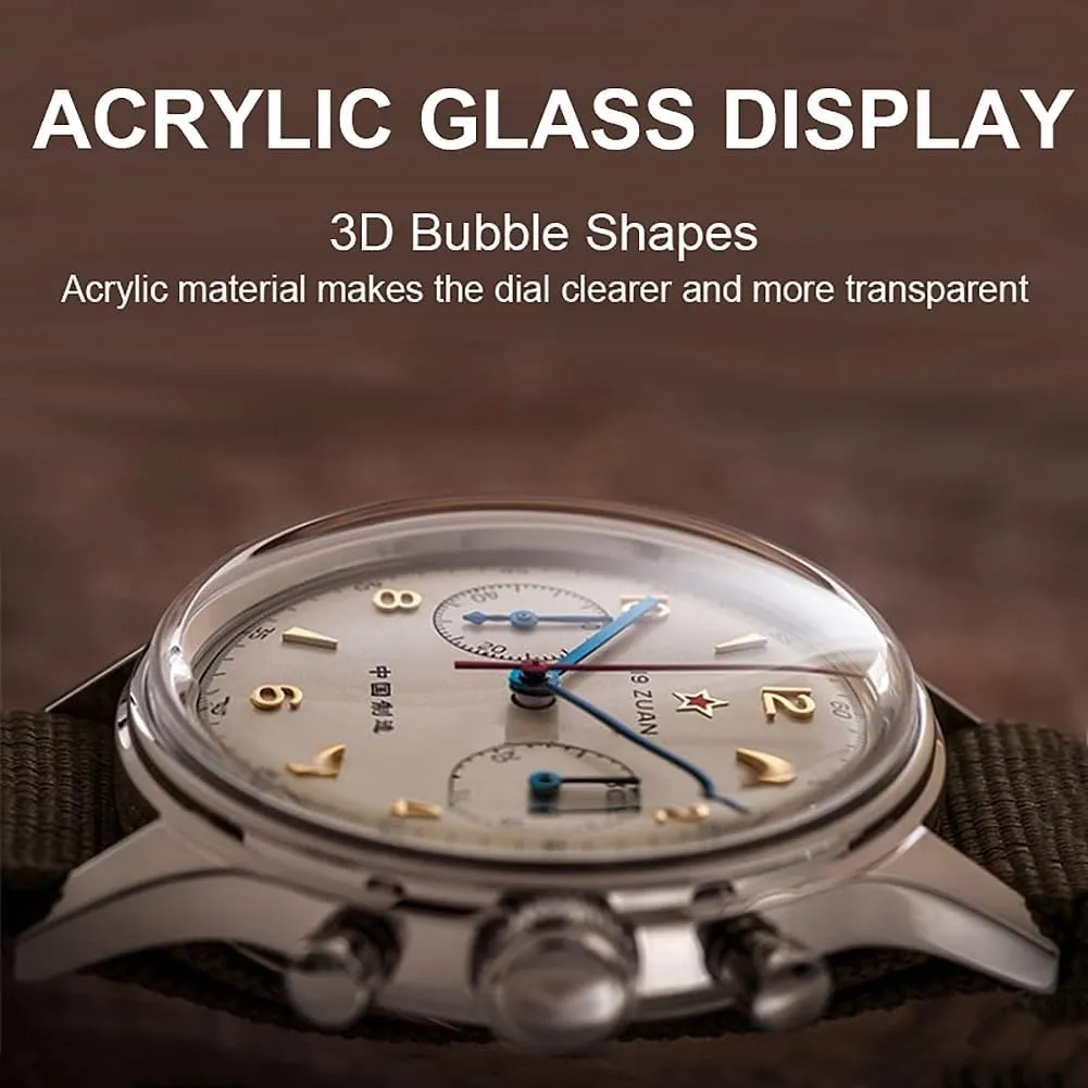 Retro-Chronograph 1963 Original ST1901 Movement Men Mechanical Watch Hand Winding Sapphire & Acrylic Mirror Pilot Wristwatch