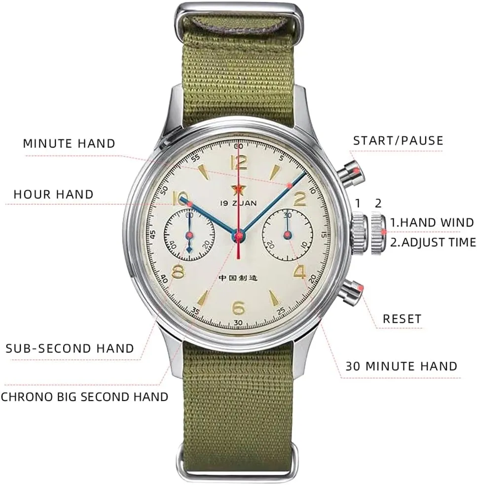 Retro-Chronograph 1963 Original ST1901 Movement Men Mechanical Watch Hand Winding Sapphire & Acrylic Mirror Pilot Wristwatch