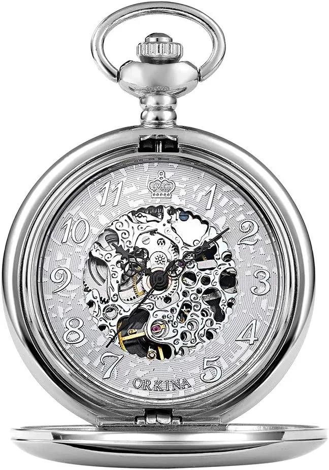Retro Mechanical Pocket Watch Smooth Case Hand Winding Watches Engrave Flip Case Clock Chain for Men Women