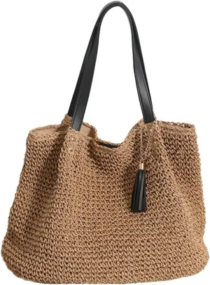 Retro Straw Shoulder Bags for Women Woven Summer Beach Tote Bag Purse Large Handbag Top Handle Satchel Vacation