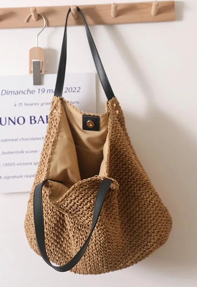 Retro Straw Shoulder Bags for Women Woven Summer Beach Tote Bag Purse Large Handbag Top Handle Satchel Vacation