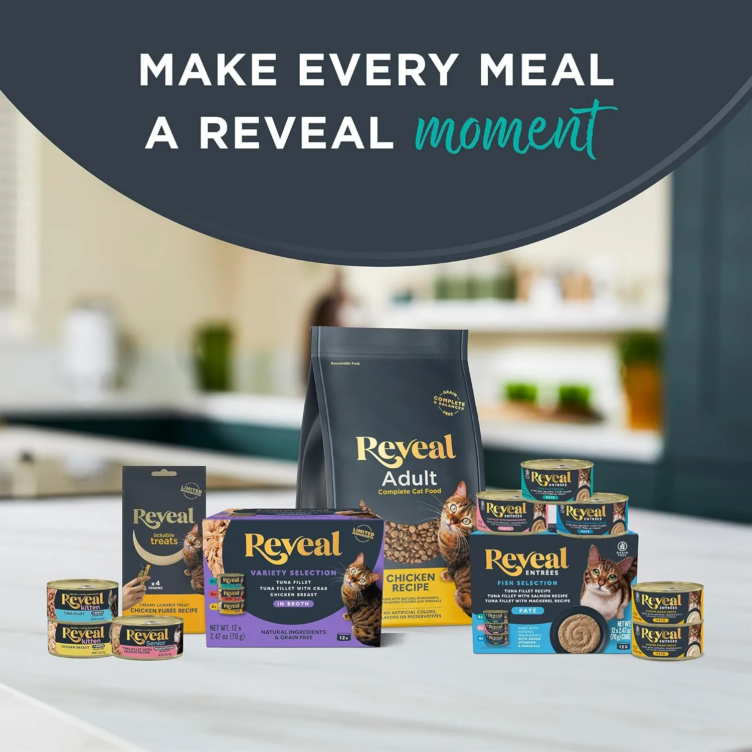 Reveal Natural Wet Cat Food, 12 Count, Grain Free, Limited Ingredient Canned Food for Cats, Fish and Chicken Variety in Broth, 2.47 oz Cans