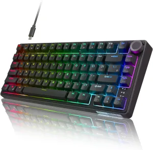 RK ROYAL KLUDGE R75 Wired Mechanical Gaming Keyboard, 75% Hot-Swap Mechanical Keyboard Volume Knob, Soft Pre-lubed Tactile Brown Switch