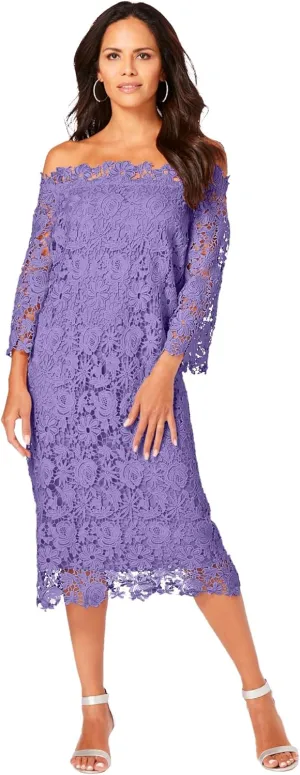 Roaman's Women's Plus Size Off The Shoulder Lace Dress
