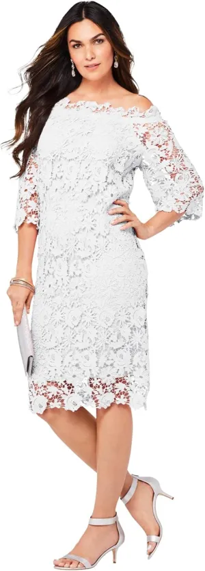Roaman's Women's Plus Size Off The Shoulder Lace Dress