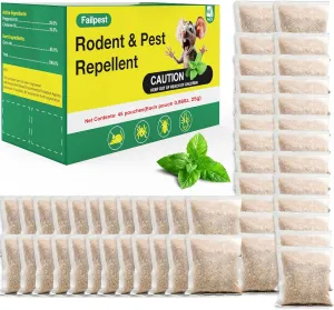 Rodent Repellent Pouches, 45 PCS Natural Peppermint Oil Bags for Mice and Insect Control, Indoor & Outdoor Use, Child & Pet Friendly