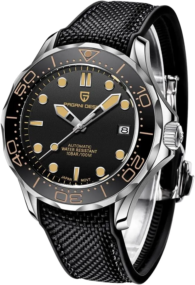 RollsTimi Pagani Design Men's Mechanical Watch Hour Hand Bright Steel Dive Watch Japanese Movement Sapphire Crystal Calendar Display Fashion Business NH35 Watch 1667