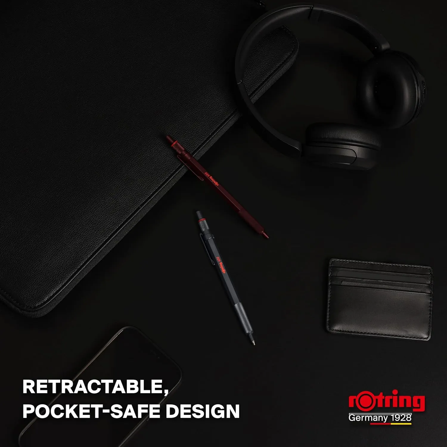 Rotring 600 Ballpoint Pen | Medium Point | Black Ink | All-Metal Body Pen | Dark Stone | Non-Slip Knurled Grip & Hexagonal Barrel | Refillable