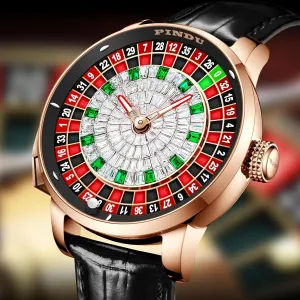 Roulette Wheel Automatic Watches for Men, NH35A Movement Sapphire Glass Design Button Control, Automatically 50M Waterproof 1.8 Inches Mens Unique American Style Roulette, Mechanical Watch for Party Games