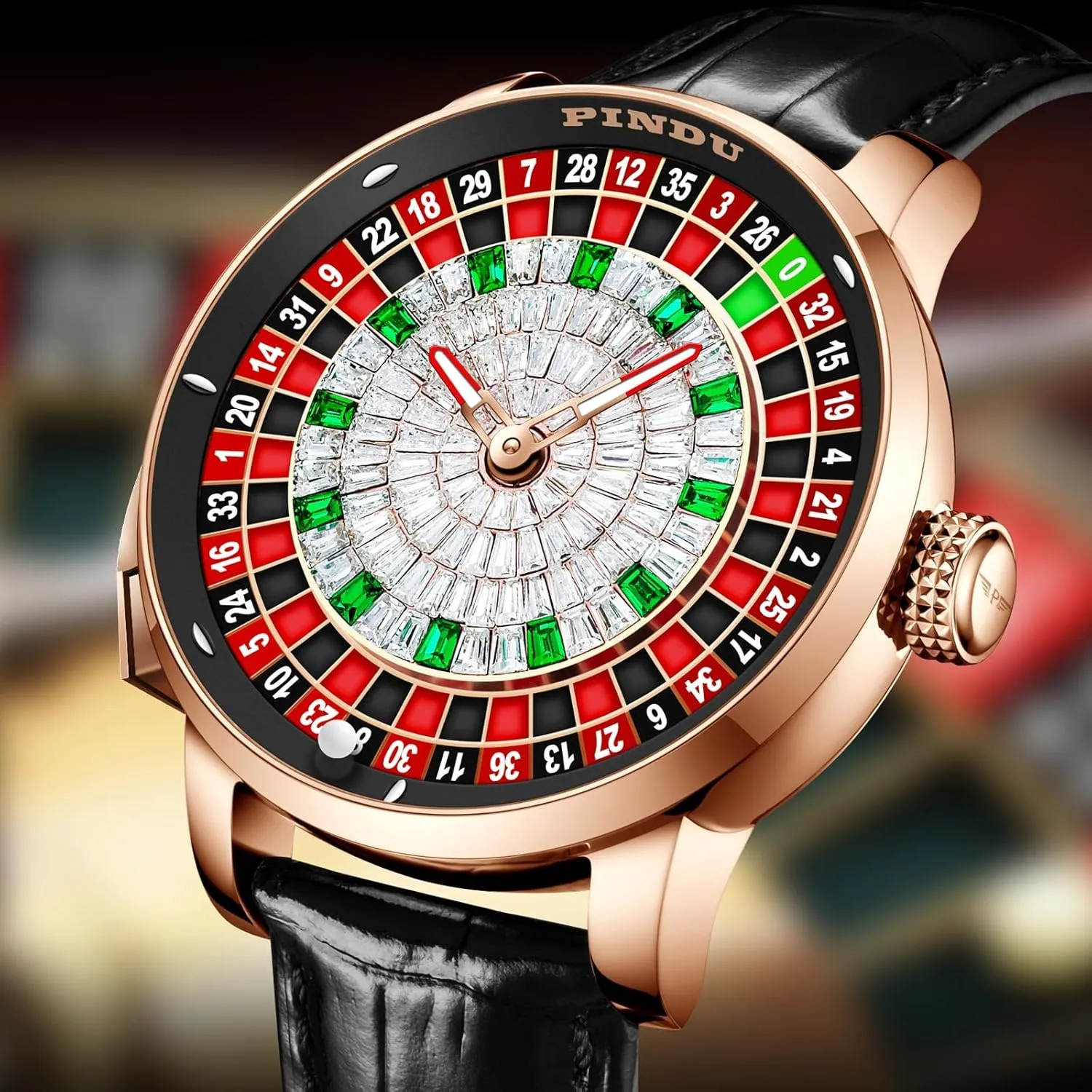 Roulette Wheel Automatic Watches for Men, NH35A Movement Sapphire Glass Design Button Control, Automatically 50M Waterproof 1.8 Inches Mens Unique American Style Roulette, Mechanical Watch for Party Games
