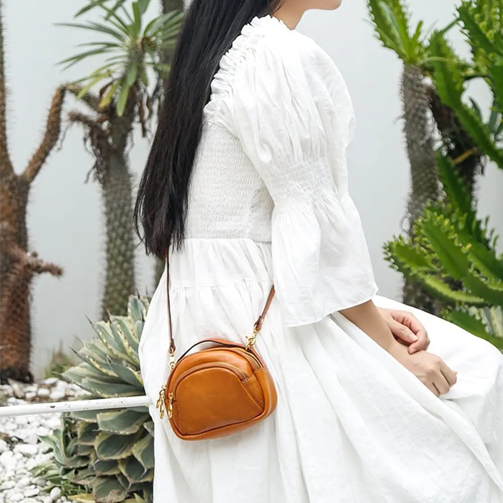 ROUROU Retro Shoulder Bag for Women Top Handle Handbag Mini Crossbody Bag Genuine Leather Clutch Bag Coin Purse Wallet