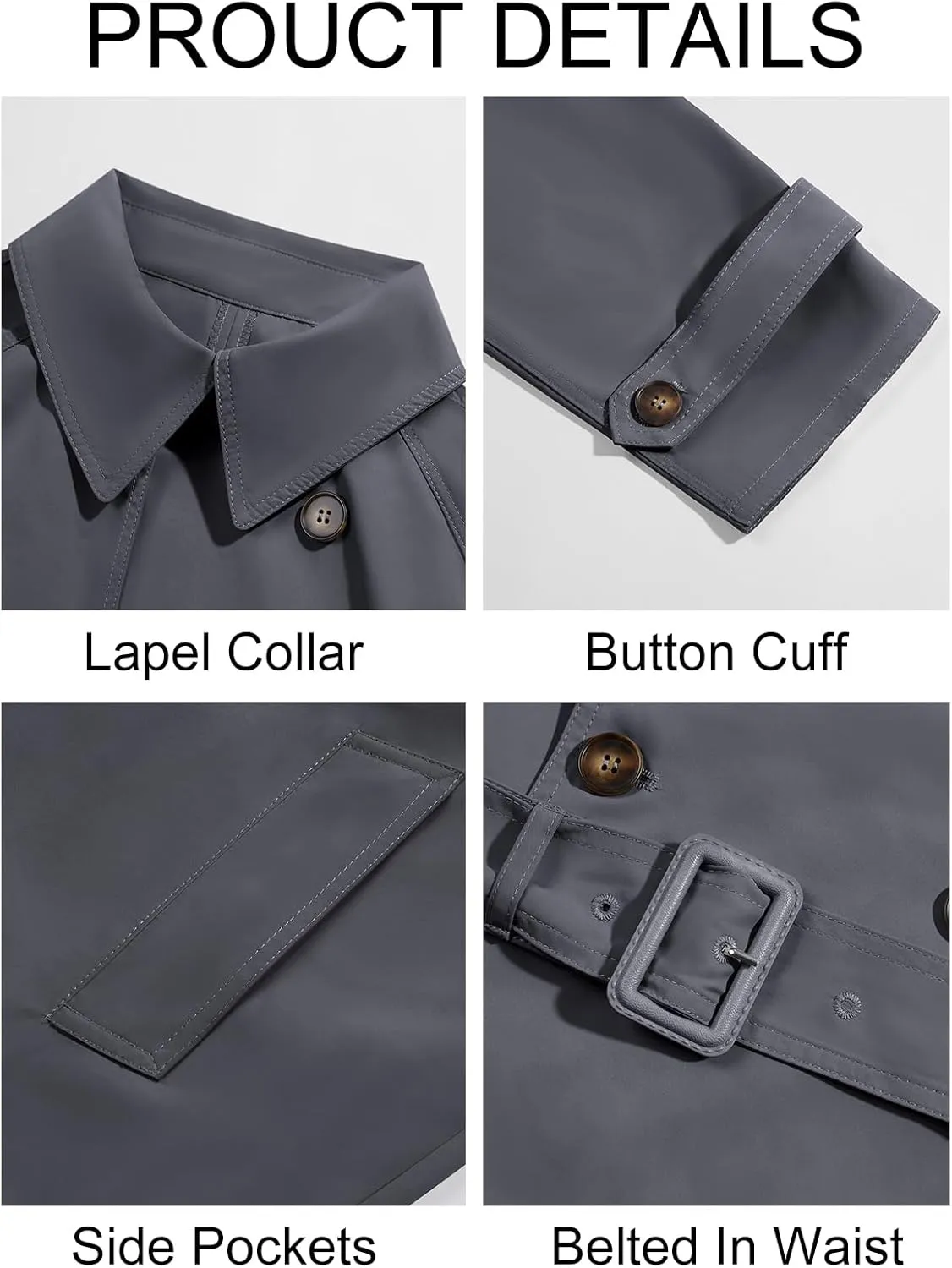 Runcati Mens Trench Coat Double Breasted Belted Windbreaker Jackets Lapel Lightweight Long Jacket Casual Overcoat
