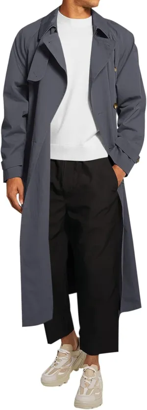 Runcati Mens Trench Coat Double Breasted Belted Windbreaker Jackets Lapel Lightweight Long Jacket Casual Overcoat