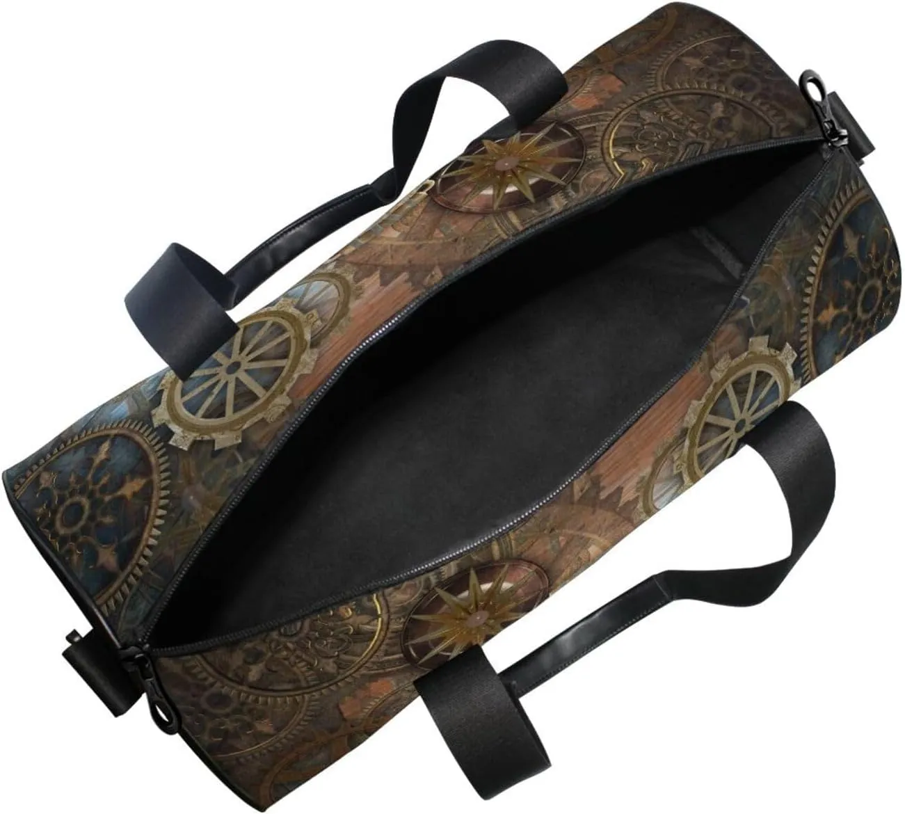 Rusty Steampunk with Retro Brown Clock and Different Kinds of Gears Portable Gym Bag, Travel Bag, Luggage bag, Sports Bag, Toiletry Bag with Handles, Detachable Shoulder Strap 17.6 x 9 x 9 inch
