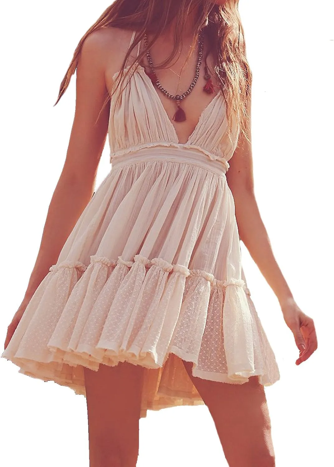 R.Vivimos Womens Summer Halter Deep V Neck Sexy Patchwork Mini Short Dresses