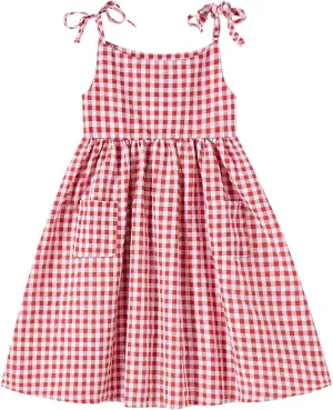 Rysly Girls Cotton-Linen Sleeveless Dress with Shoulder Straps and Pockets Toddler Girls Sundress