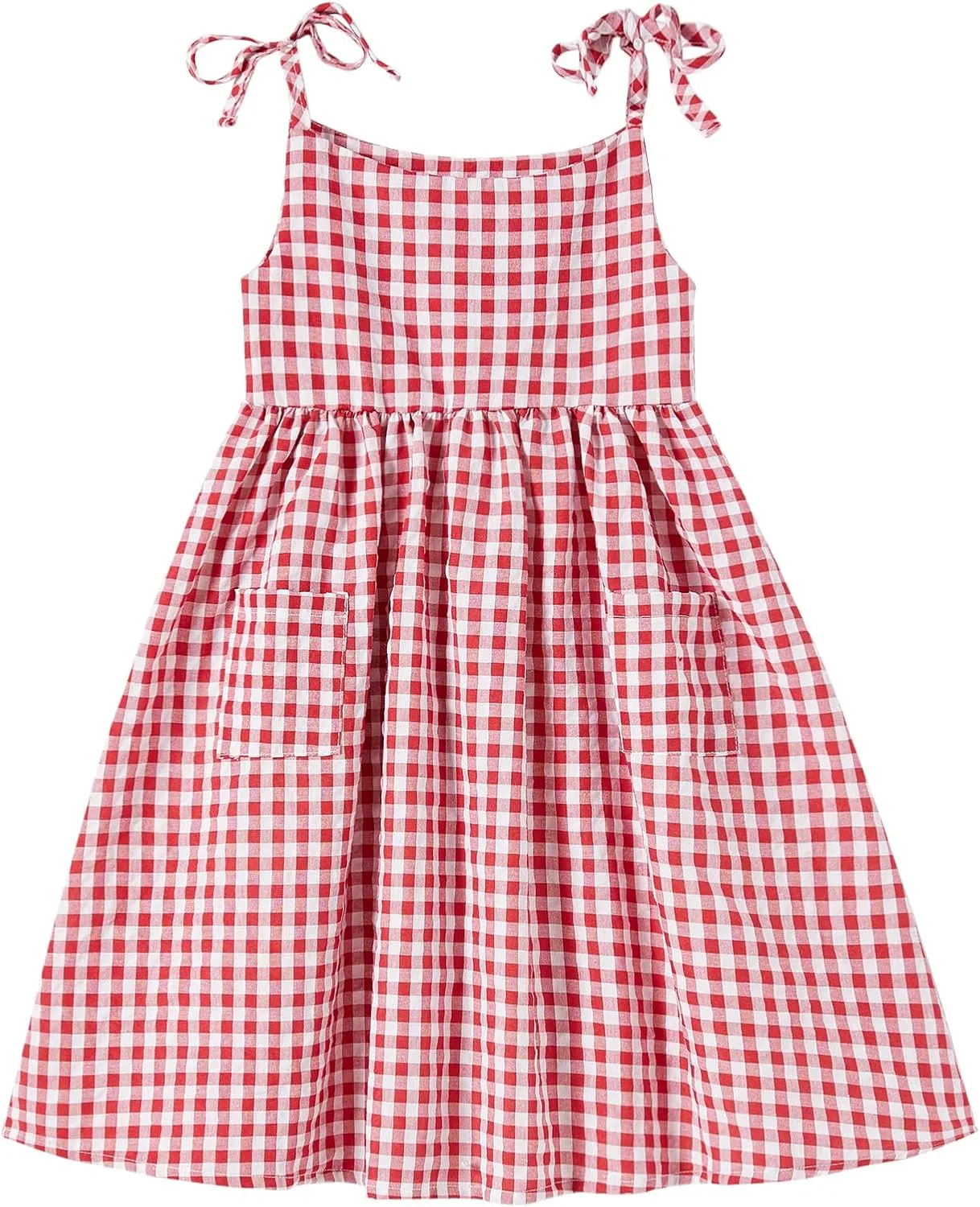 Rysly Girls Cotton-Linen Sleeveless Dress with Shoulder Straps and Pockets Toddler Girls Sundress
