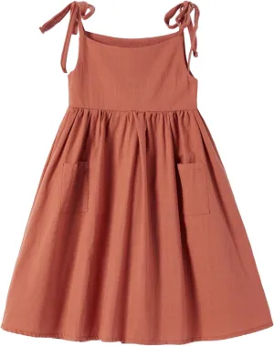 Rysly Girls Cotton-Linen Sleeveless Dress with Shoulder Straps and Pockets Toddler Girls Sundress