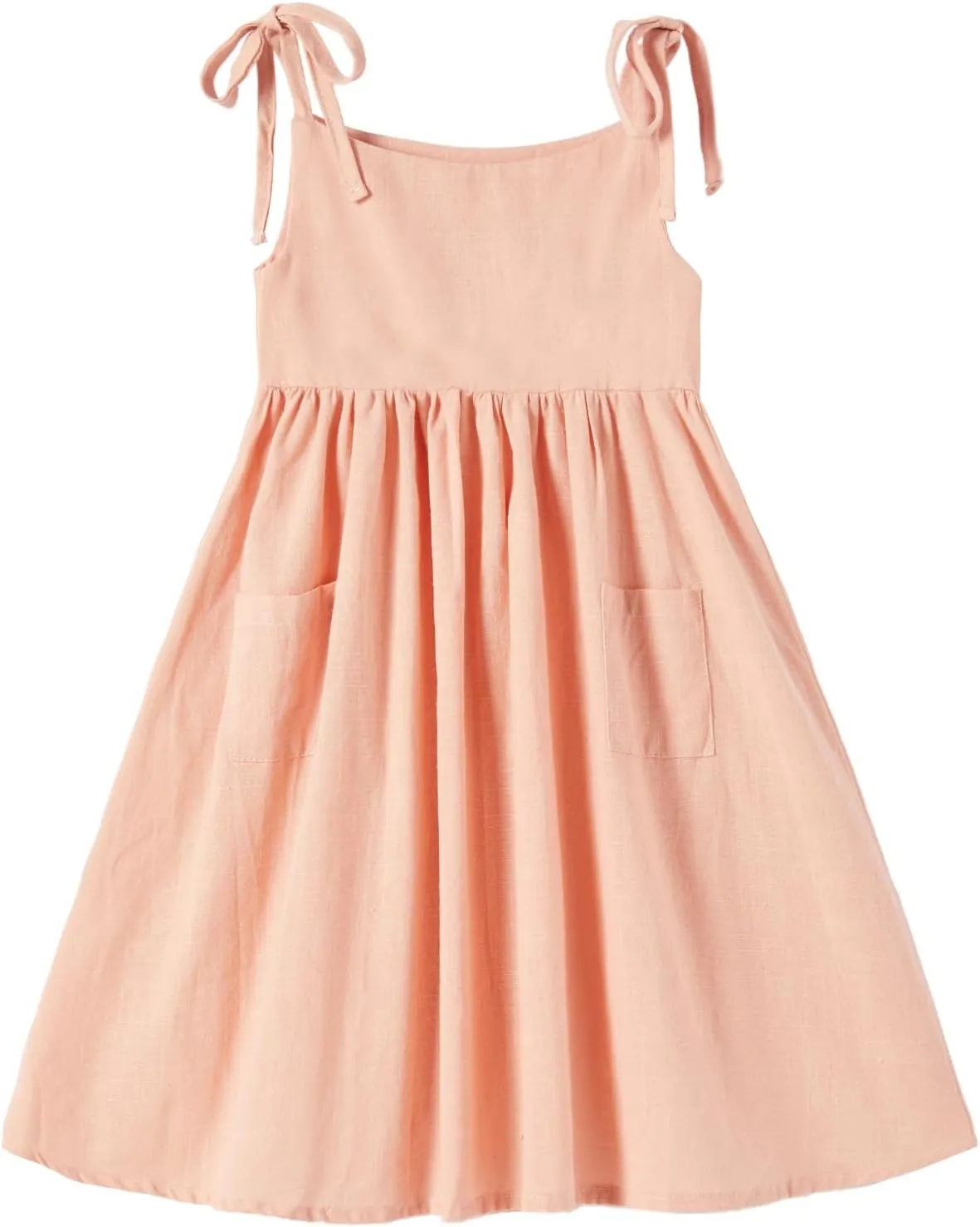 Rysly Girls Cotton-Linen Sleeveless Dress with Shoulder Straps and Pockets Toddler Girls Sundress