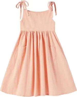 Rysly Girls Cotton-Linen Sleeveless Dress with Shoulder Straps and Pockets Toddler Girls Sundress