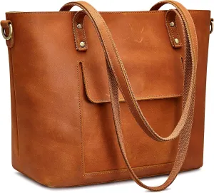 S-ZONE Women Genuine Leather Tote Bag Shoulder Handbag Vintage Crossbody Purse
