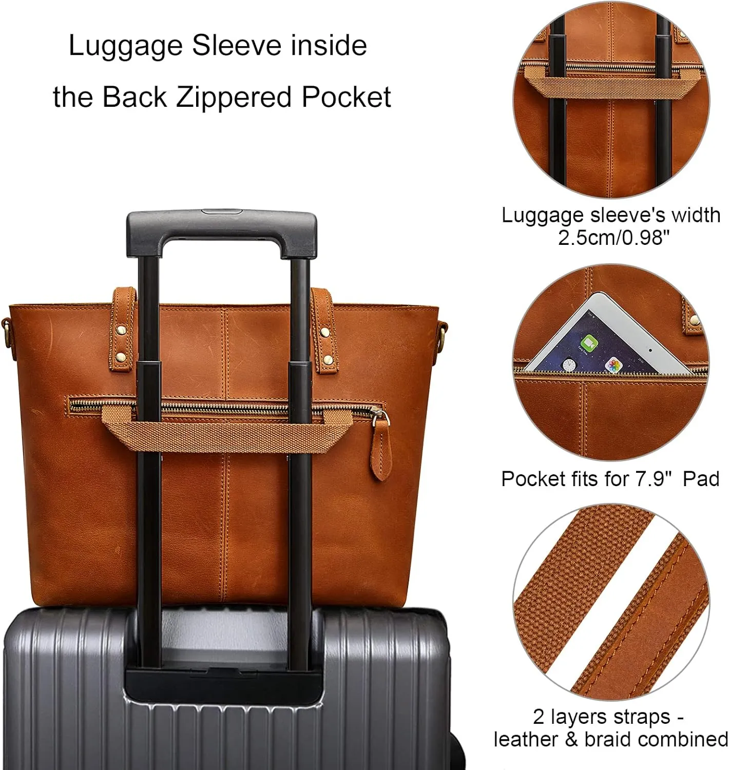 S-ZONE Women Genuine Leather Tote Bag Shoulder Handbag Vintage Crossbody Purse