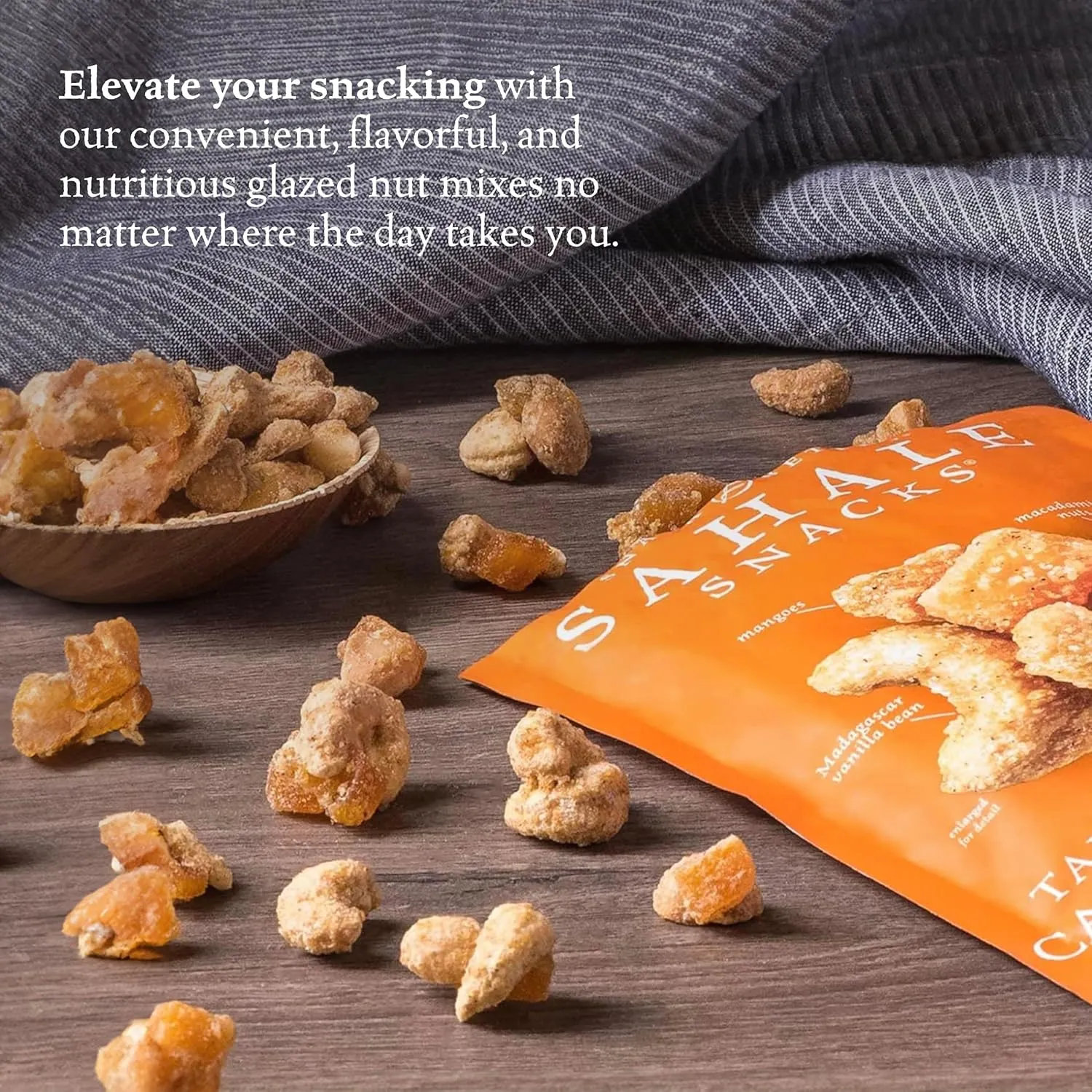 Sahale Snacks Tangerine Vanilla Cashew-Macadamia Glazed Mix,1.5 oz Grab & Go Bags(18 Packs)Dry-Roasted Deluxe Mixed Nuts with Mangoes & Madagascar Vanilla-Non-GMO,Kosher,& Certified Gluten Free Snacks