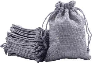 Sansam 50pcs 7.0x9.0cm/2.8''x3.6'' Grey Lining Burlap Small Gift Bags Hemp/Hessian Bags, Jewelry Pouches, Wedding Favors, Jewelry Packing, Sacks