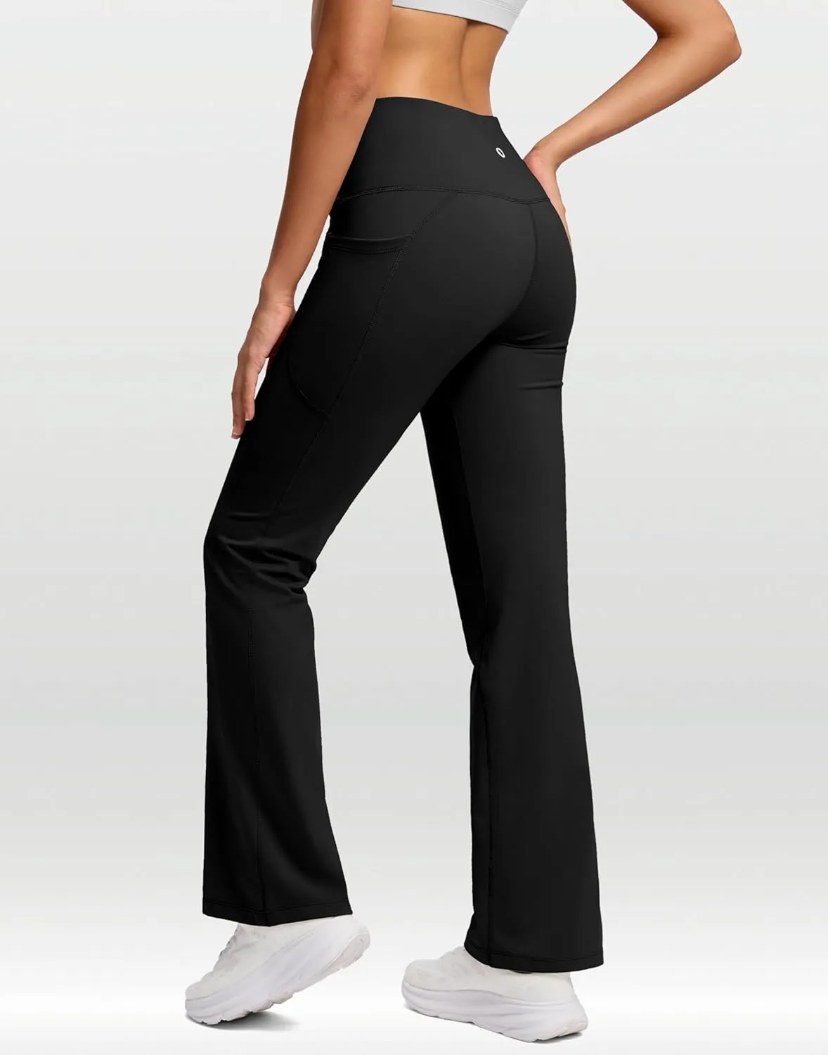 SANTINY Women's Fleece Lined Pants with Pockets Crossover Yoga Pants 28.5"/30.5"/32" Thermal Warm Flare Leggings for Women