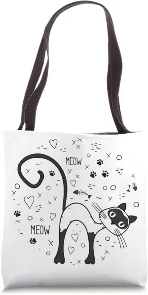 Sassy Siamese Cat Doodle | Cute Retro Hand-Drawn Kitty Tote Bag