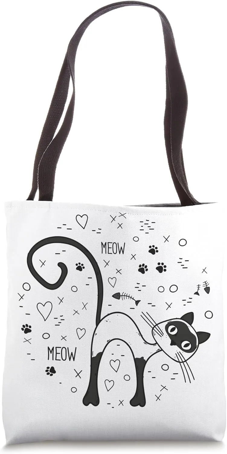 Sassy Siamese Cat Doodle | Cute Retro Hand-Drawn Kitty Tote Bag