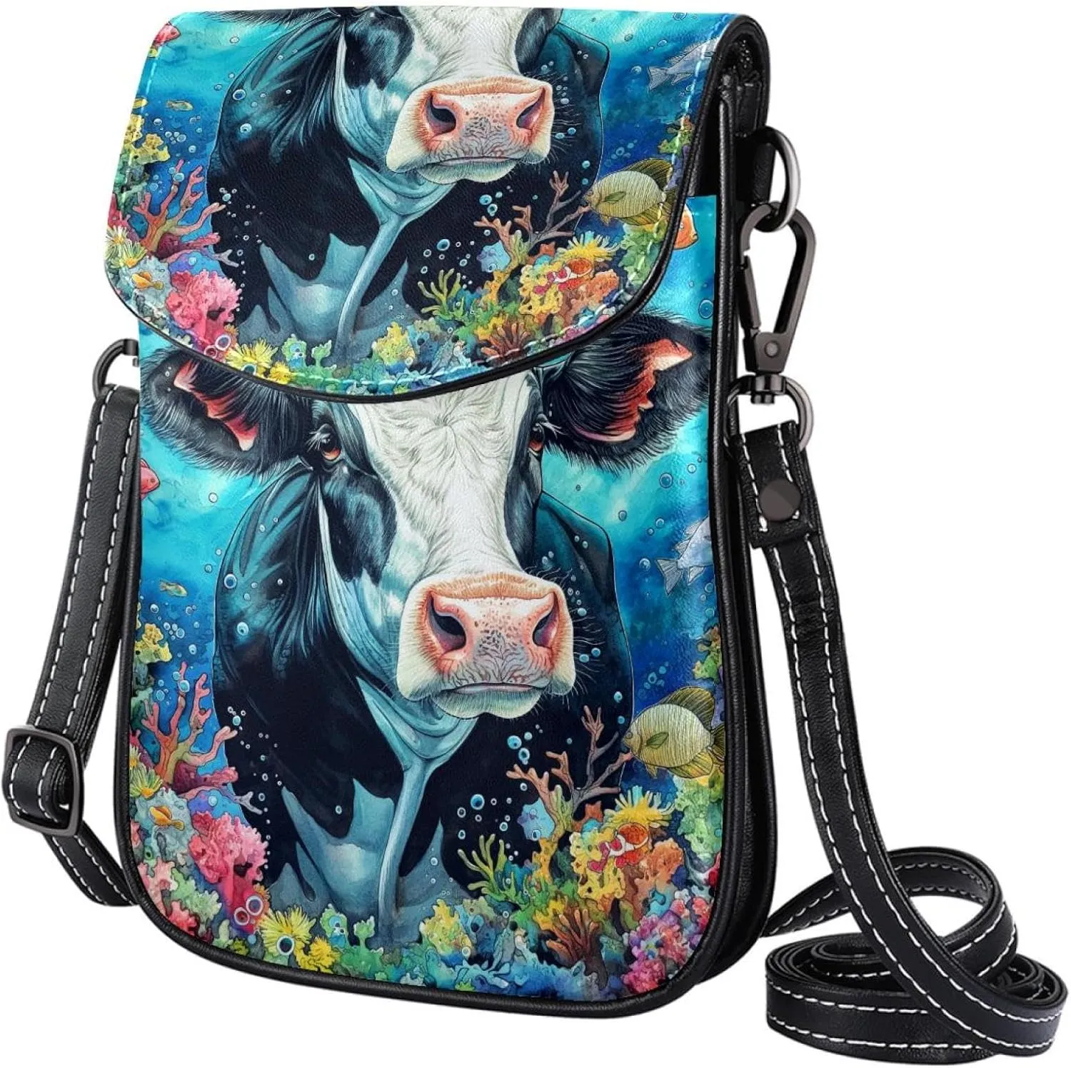 Satchel Bag Animal Cow Underwater Landscape Purse Crossbody Leather Messenger Bag For Women