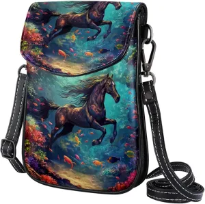 Satchel Bag Animal Horse Swimming Underwater Purse Crossbody Leather Messenger Bag For Women
