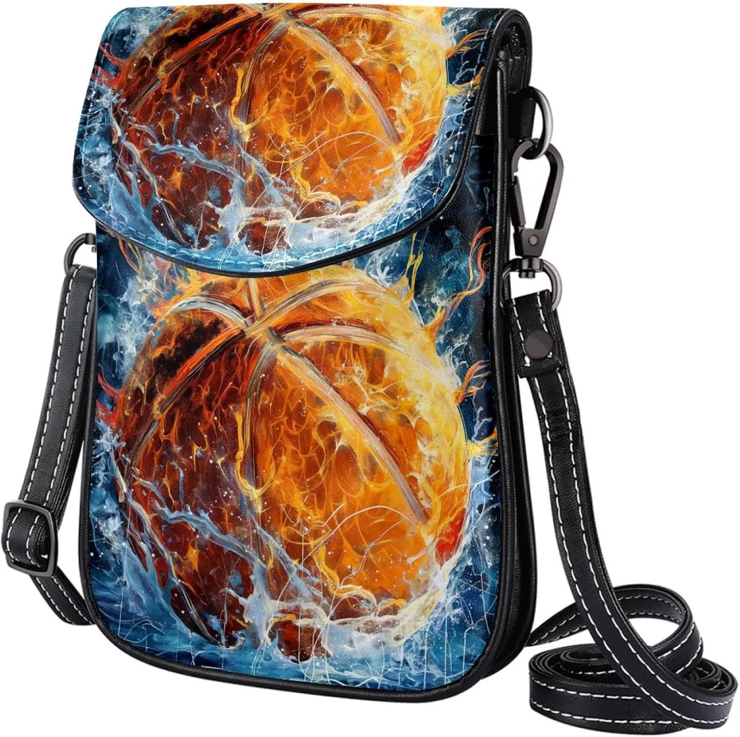 Satchel Bag Basketball Flames And Water Purse Crossbody Leather Messenger Bag For Women