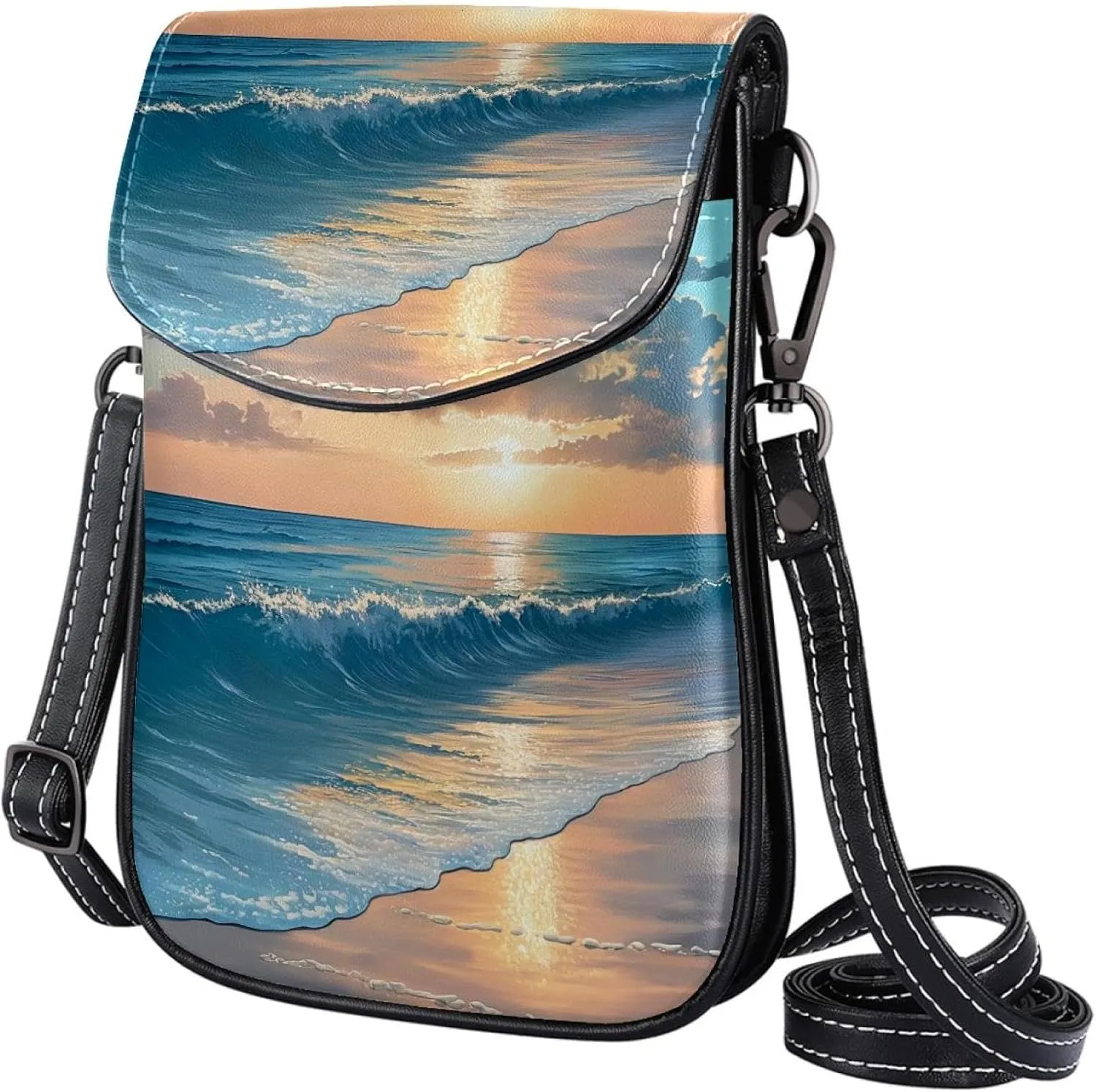 Satchel Bag Beach Scene Sunset Landscape Purse Crossbody Leather Messenger Bag For Women