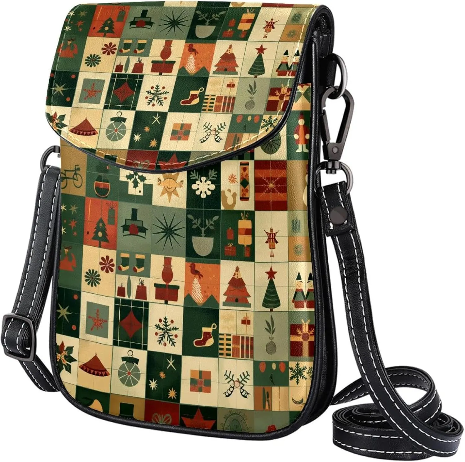 Satchel Bag Christmas Elements Purse Crossbody Leather Messenger Bag For Women