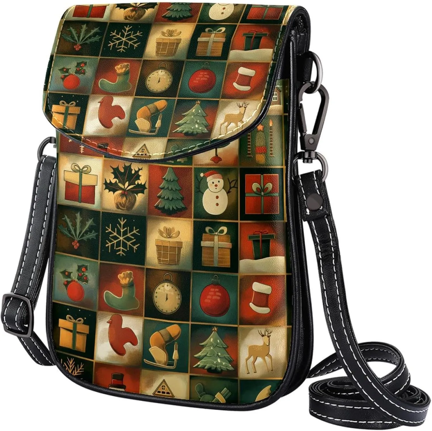 Satchel Bag Christmas Elements Purse Crossbody Leather Messenger Bag For Women