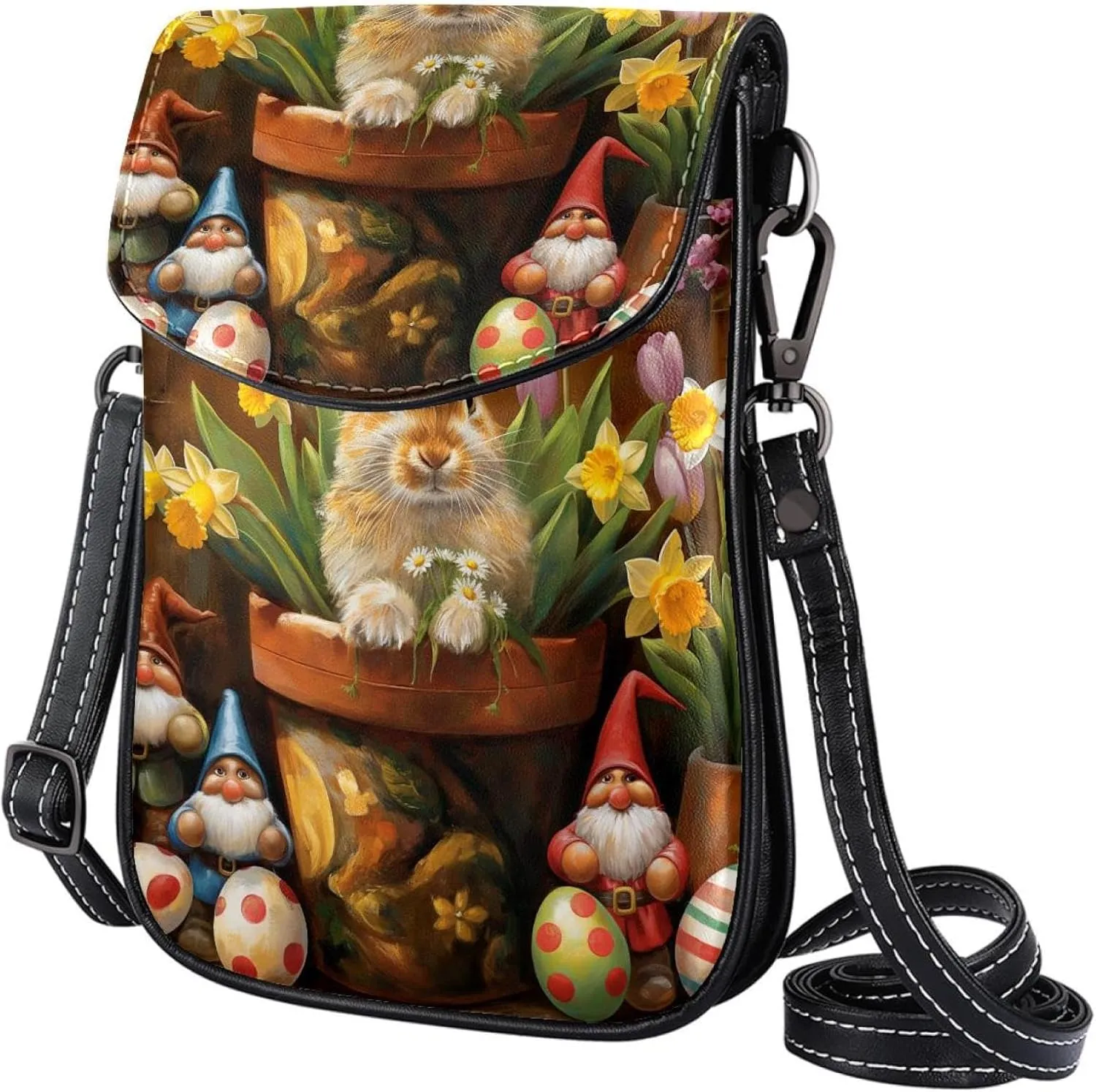 Satchel Bag Happy Easter Bunny Eggs Purse Crossbody Leather Messenger Bag For Women