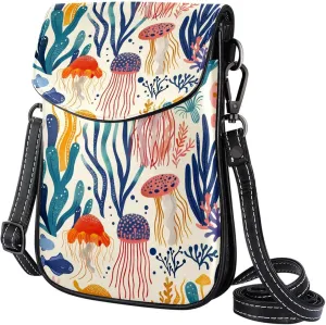 Satchel Bag Jellyfish Corals Seaweed Patterns Purse Crossbody Leather Messenger Bag For Women