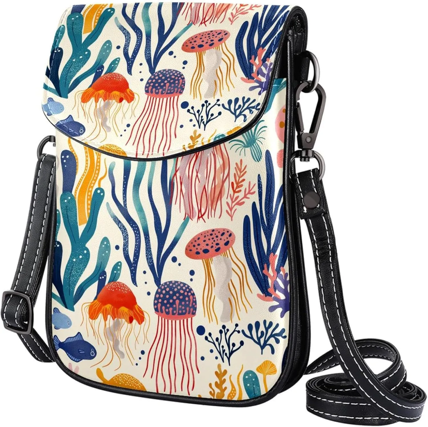 Satchel Bag Jellyfish Corals Seaweed Patterns Purse Crossbody Leather Messenger Bag For Women