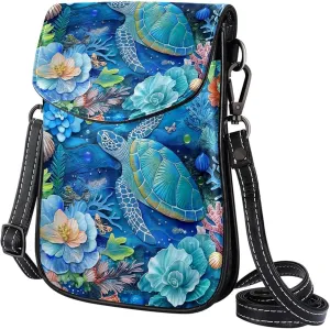 Satchel Bag Ocean Sea Turtles Floral Underwater Purse Crossbody Leather Messenger Bag For Women