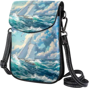 Satchel Bag Sailboat White Clouds Purse Crossbody Leather Messenger Bag For Women
