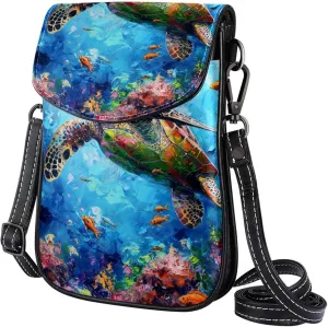 Satchel Bag Turtle Swimming Underwater Purse Crossbody Leather Messenger Bag For Women