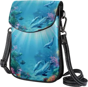 Satchel Bag Underwater Dolphins Fish Scene Purse Crossbody Leather Messenger Bag For Women