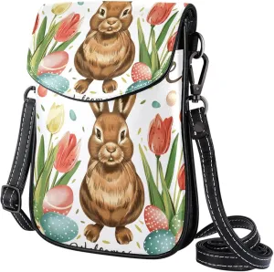 Satchel Bag Watercolor Bunny Tulips Flowers Purse Crossbody Leather Messenger Bag For Women