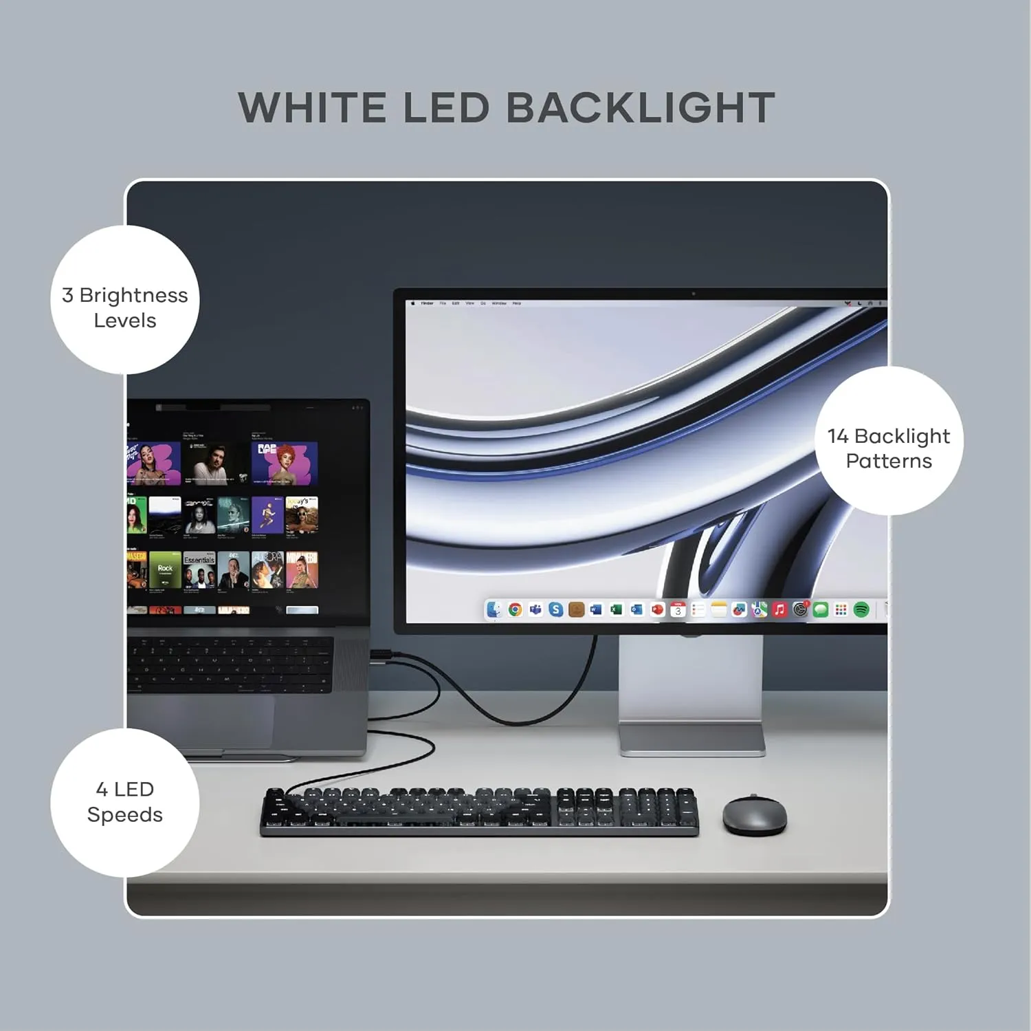 Satechi SM3 Mechanical Keyboard, 108 Keys Full Size with White LED Backlit, Wired and Bluetooth for Mac and Windows - Dark Gray/Gray
