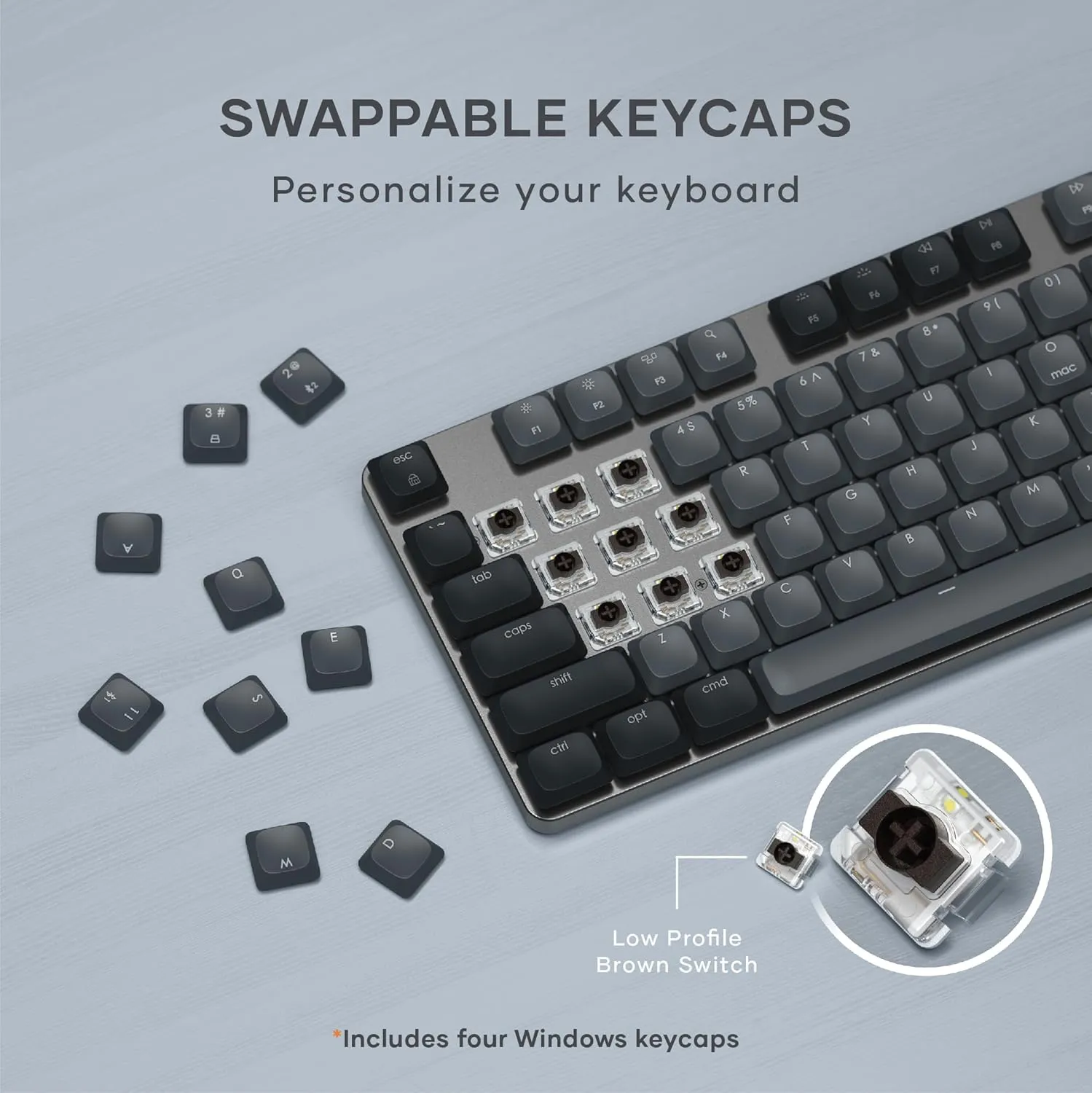 Satechi SM3 Mechanical Keyboard, 108 Keys Full Size with White LED Backlit, Wired and Bluetooth for Mac and Windows - Dark Gray/Gray