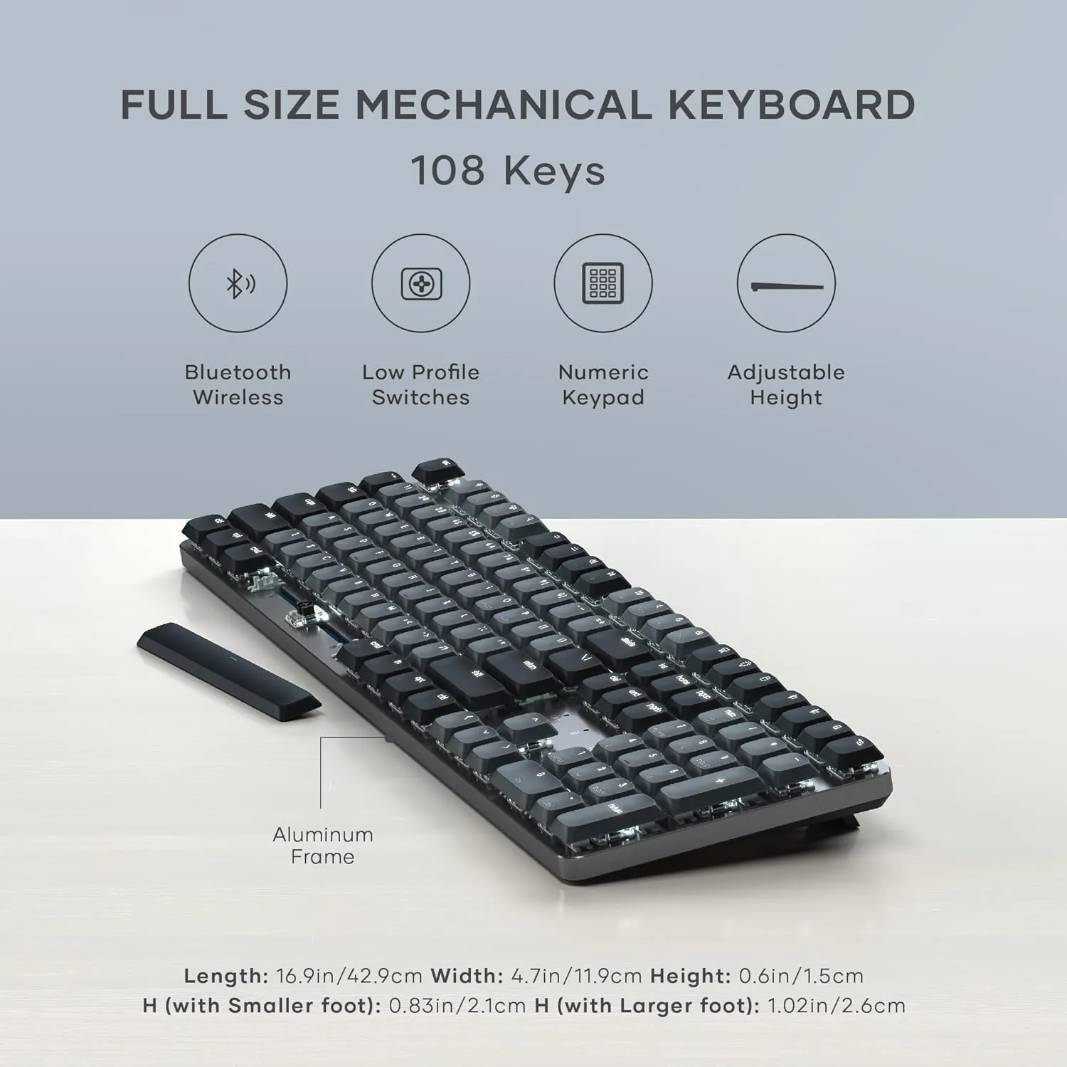 Satechi SM3 Mechanical Keyboard, 108 Keys Full Size with White LED Backlit, Wired and Bluetooth for Mac and Windows - Dark Gray/Gray