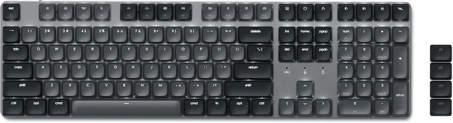 Satechi SM3 Mechanical Keyboard, 108 Keys Full Size with White LED Backlit, Wired and Bluetooth for Mac and Windows - Dark Gray/Gray